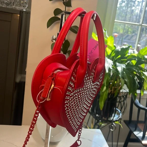 Betsey Johnson Heart Crossbody Red Purse w/ Rhinestones COLOVY-R NWT - Picture 4 of 17